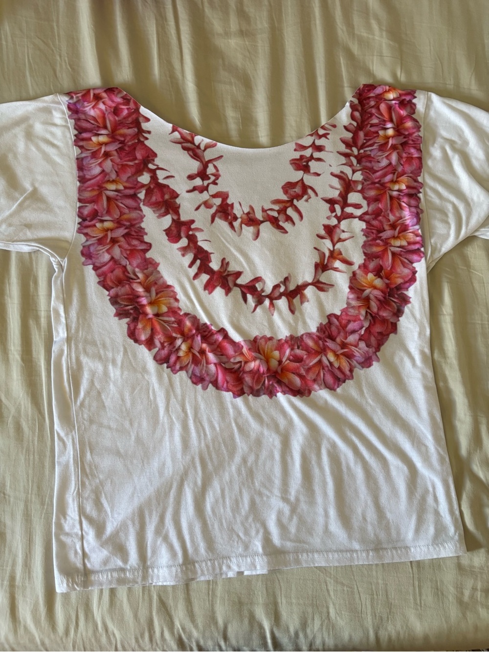 Hannah’s Leis White Short Sleeve Tee with Pink Plumerias